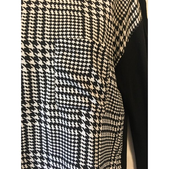 Michael Kors Women T-shirt Blouse Size XS Black Hounds Tooth Long Sleeves Dual - Picture 3 of 7